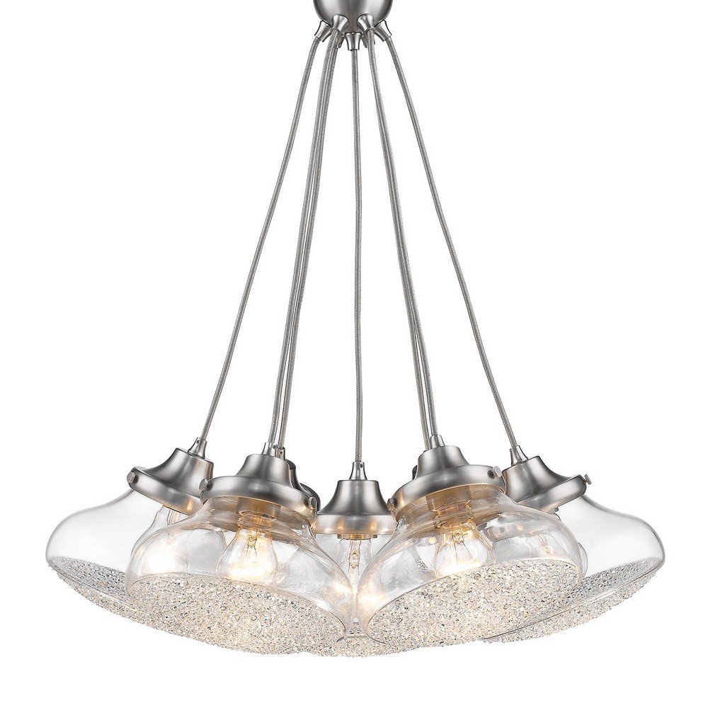 Golden Lighting-3417-7P PW-CC-Asha - 7 Light Pendant in Mixture of style - 26.75 Inches high by 23.25 Inches wide   Pewter Finish with Clear Crushed Crystal Glass